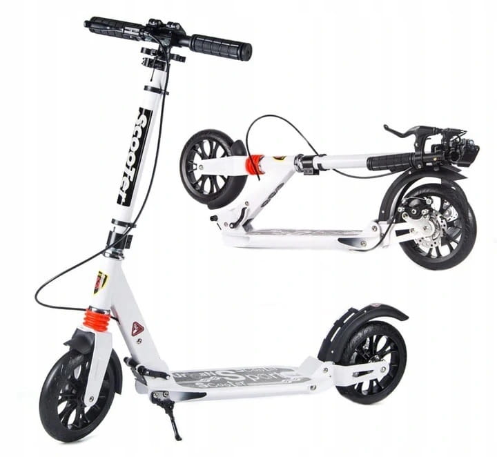 MODERNÝ VEĽKÝ SKLADACÍ SCOOTER PRE DETI A DOSPELÝCH - rôzne varianty - Biela s kotúčovou brzdou